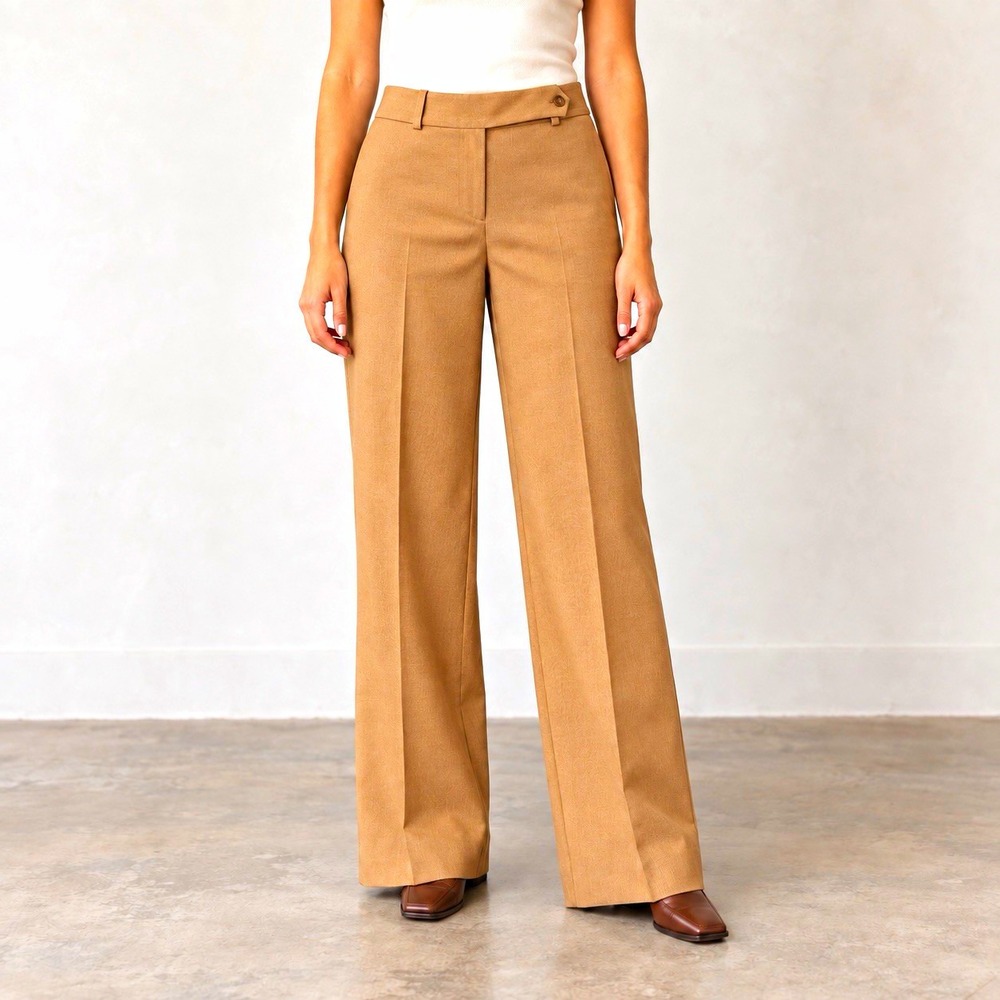 Ann Taylor Margo Curvy Pants Women's 6 Brown Twill Cashmere Blend Wide Leg 27"